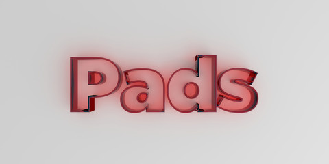 Pads - Red glass text on white background - 3D rendered royalty free stock image.