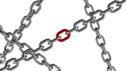 Fototapeta premium Chain Connection with Red Element 3d Rendering