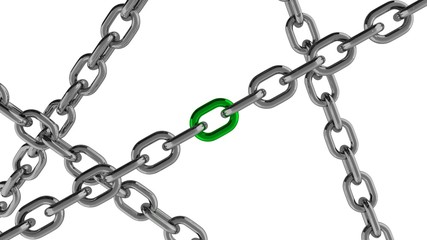 Chain Connection with Green Element 3d Rendering