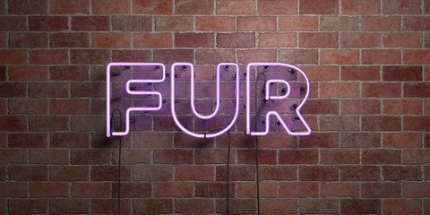 FUR - fluorescent Neon tube Sign on brickwork - Front view - 3D rendered royalty free stock picture. Can be used for online banner ads and direct mailers..