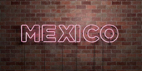 Obraz premium MEXICO - fluorescent Neon tube Sign on brickwork - Front view - 3D rendered royalty free stock picture. Can be used for online banner ads and direct mailers..