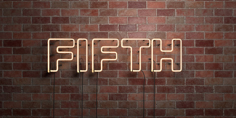 FIFTH - fluorescent Neon tube Sign on brickwork - Front view - 3D rendered royalty free stock picture. Can be used for online banner ads and direct mailers..