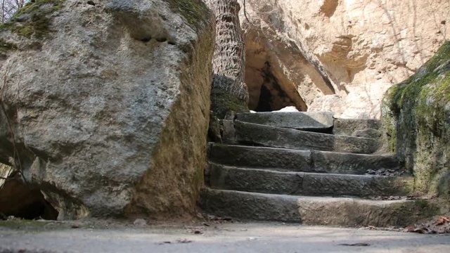 View to the entrance of a little cave in Madara, Bulgaria. UNESCO World Heritage Site