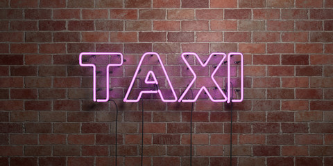 TAXI - fluorescent Neon tube Sign on brickwork - Front view - 3D rendered royalty free stock picture. Can be used for online banner ads and direct mailers..