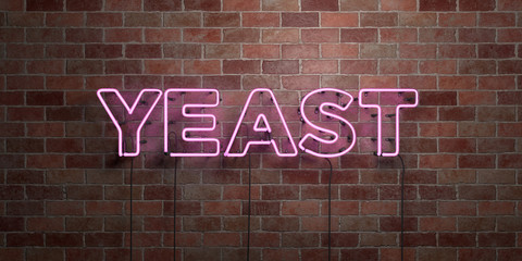 YEAST - fluorescent Neon tube Sign on brickwork - Front view - 3D rendered royalty free stock picture. Can be used for online banner ads and direct mailers..