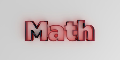 Math - Red glass text on white background - 3D rendered royalty free stock image.