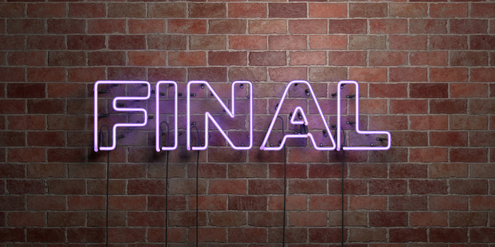 FINAL - fluorescent Neon tube Sign on brickwork - Front view - 3D rendered royalty free stock picture. Can be used for online banner ads and direct mailers..