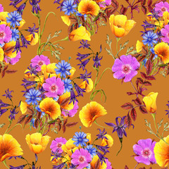 Seamless pattern of summer flowers