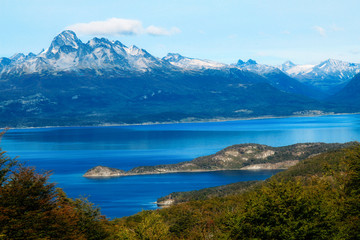 Naklejka premium View on the Beagle Channel in Tierra del Fuego, Ushuaia, Argentina