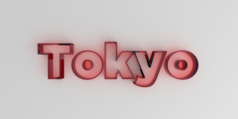 Tokyo - Red glass text on white background - 3D rendered royalty free stock image.