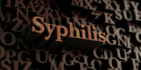 Syphilis - Wooden 3D rendered letters/message.  Can be used for an online banner ad or a print postcard.