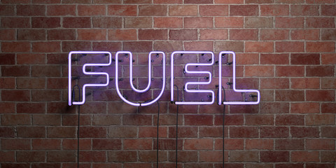 Fototapeta premium FUEL - fluorescent Neon tube Sign on brickwork - Front view - 3D rendered royalty free stock picture. Can be used for online banner ads and direct mailers..