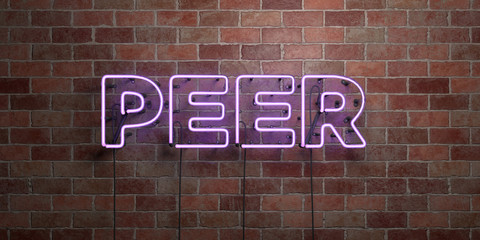 Obraz premium PEER - fluorescent Neon tube Sign on brickwork - Front view - 3D rendered royalty free stock picture. Can be used for online banner ads and direct mailers..