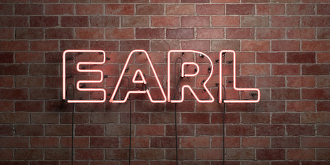 EARL - fluorescent Neon tube Sign on brickwork - Front view - 3D rendered royalty free stock picture. Can be used for online banner ads and direct mailers..