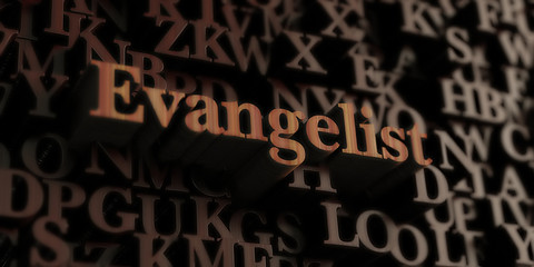 evangelist - Wooden 3D rendered letters/message.  Can be used for an online banner ad or a print postcard.