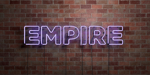 Fototapeta na wymiar EMPIRE - fluorescent Neon tube Sign on brickwork - Front view - 3D rendered royalty free stock picture. Can be used for online banner ads and direct mailers..