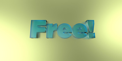 Free! - colorful glass text on vibrant background - 3D rendered royalty free stock image.