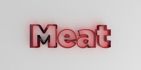 Meat - Red glass text on white background - 3D rendered royalty free stock image.