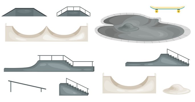 Skate park elements isolated. Skate Ramp. Vector Illustration
