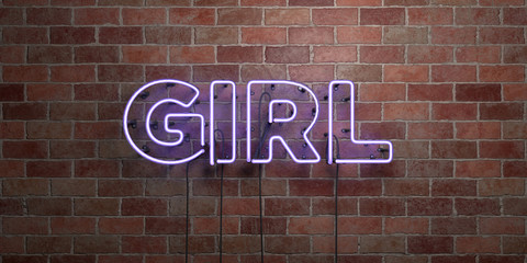 Fototapeta premium GIRL - fluorescent Neon tube Sign on brickwork - Front view - 3D rendered royalty free stock picture. Can be used for online banner ads and direct mailers..