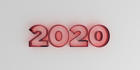2020 - Red glass text on white background - 3D rendered royalty free stock image.