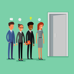 Business people standing in a line.