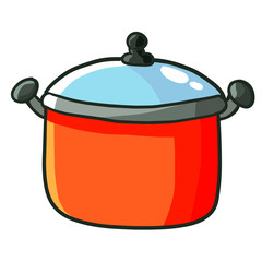 Cute red pot oven for cooking - vector.