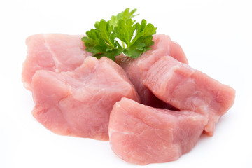 fresh meat on slice on the white background.