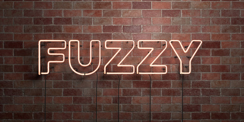 FUZZY - fluorescent Neon tube Sign on brickwork - Front view - 3D rendered royalty free stock picture. Can be used for online banner ads and direct mailers..