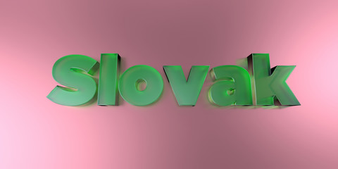 Slovak - colorful glass text on vibrant background - 3D rendered royalty free stock image.