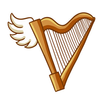 Funny brown wooden harp with vintage design - vector.
