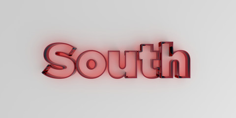 South - Red glass text on white background - 3D rendered royalty free stock image.