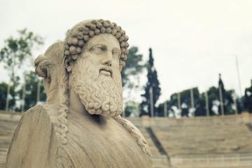 Fototapeta na wymiar Close up shot to the head section of Herm statue at Panathenaic Stadium, Athens, Greece.