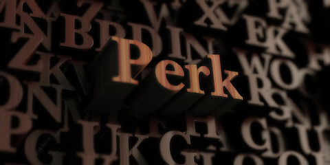 perk - Wooden 3D rendered letters/message.  Can be used for an online banner ad or a print postcard.