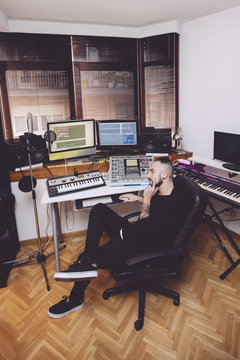music engineer working on his studio