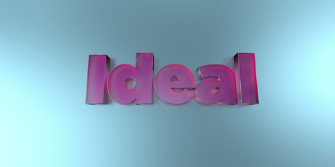 Ideal - colorful glass text on vibrant background - 3D rendered royalty free stock image.