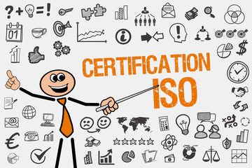 Certification ISO / Mann mit Symbole