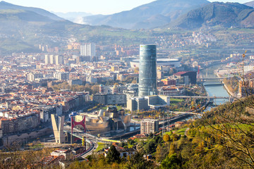 View of the Bilbao city taken from the top of the hill - obrazy, fototapety, plakaty