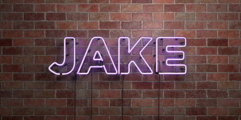 JAKE - fluorescent Neon tube Sign on brickwork - Front view - 3D rendered royalty free stock picture. Can be used for online banner ads and direct mailers.. © Chris Titze Imaging