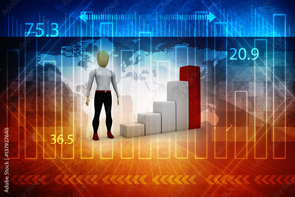 Poster 3d rendering business man with pie graph