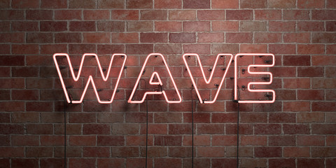 WAVE - fluorescent Neon tube Sign on brickwork - Front view - 3D rendered royalty free stock picture. Can be used for online banner ads and direct mailers..