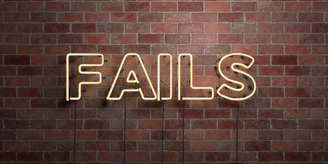 FAILS - fluorescent Neon tube Sign on brickwork - Front view - 3D rendered royalty free stock picture. Can be used for online banner ads and direct mailers..