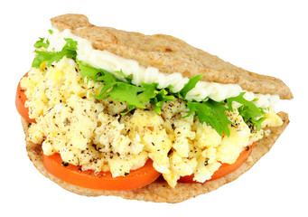 Scrambled Egg And Salad Flat Bread Sandwich