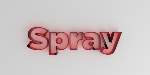 Spray - Red glass text on white background - 3D rendered royalty free stock image.