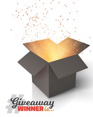 Illustration of Vector Box Isolated on White Background. Giveaway Competition Template. Open Box with Confetti Enter to Win Prize Concept