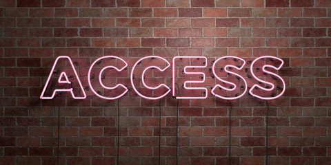 ACCESS - fluorescent Neon tube Sign on brickwork - Front view - 3D rendered royalty free stock picture. Can be used for online banner ads and direct mailers..