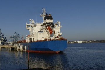 Tanker ship in operations at the Oil Terminal