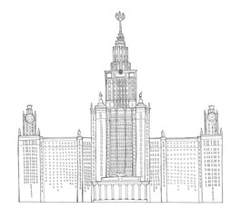 Hand drawn sketch architecture illustration of Moscow State University Russia vector