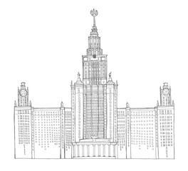 Obraz premium Hand drawn sketch architecture illustration of Moscow State University Russia vector