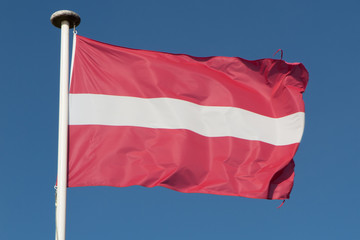 Red and white flag of Latvia a Baltic country